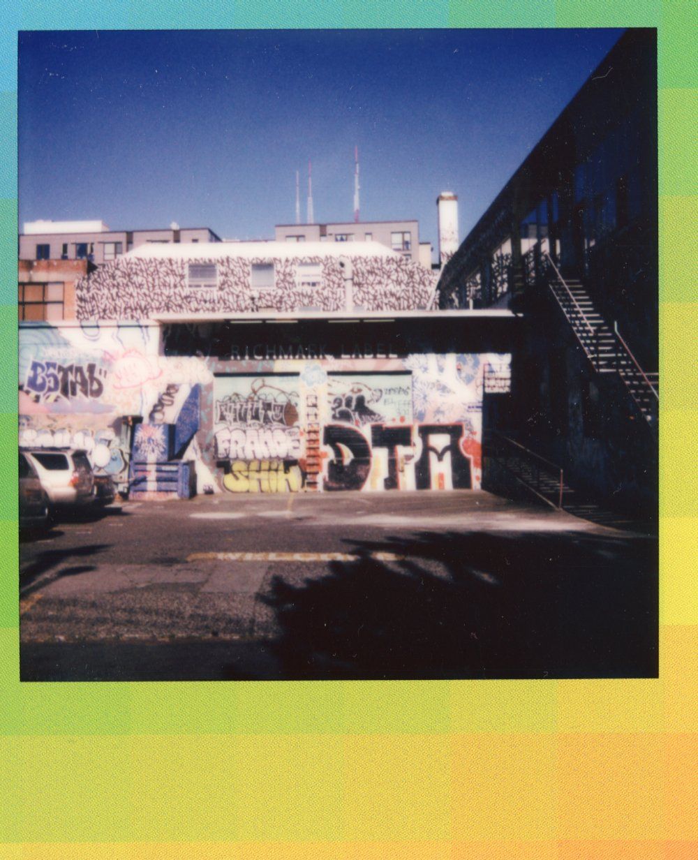 A Polaroid photo of Richmark's vibrant loading dock at its Capitol Hill, Seattle location, July 2022.